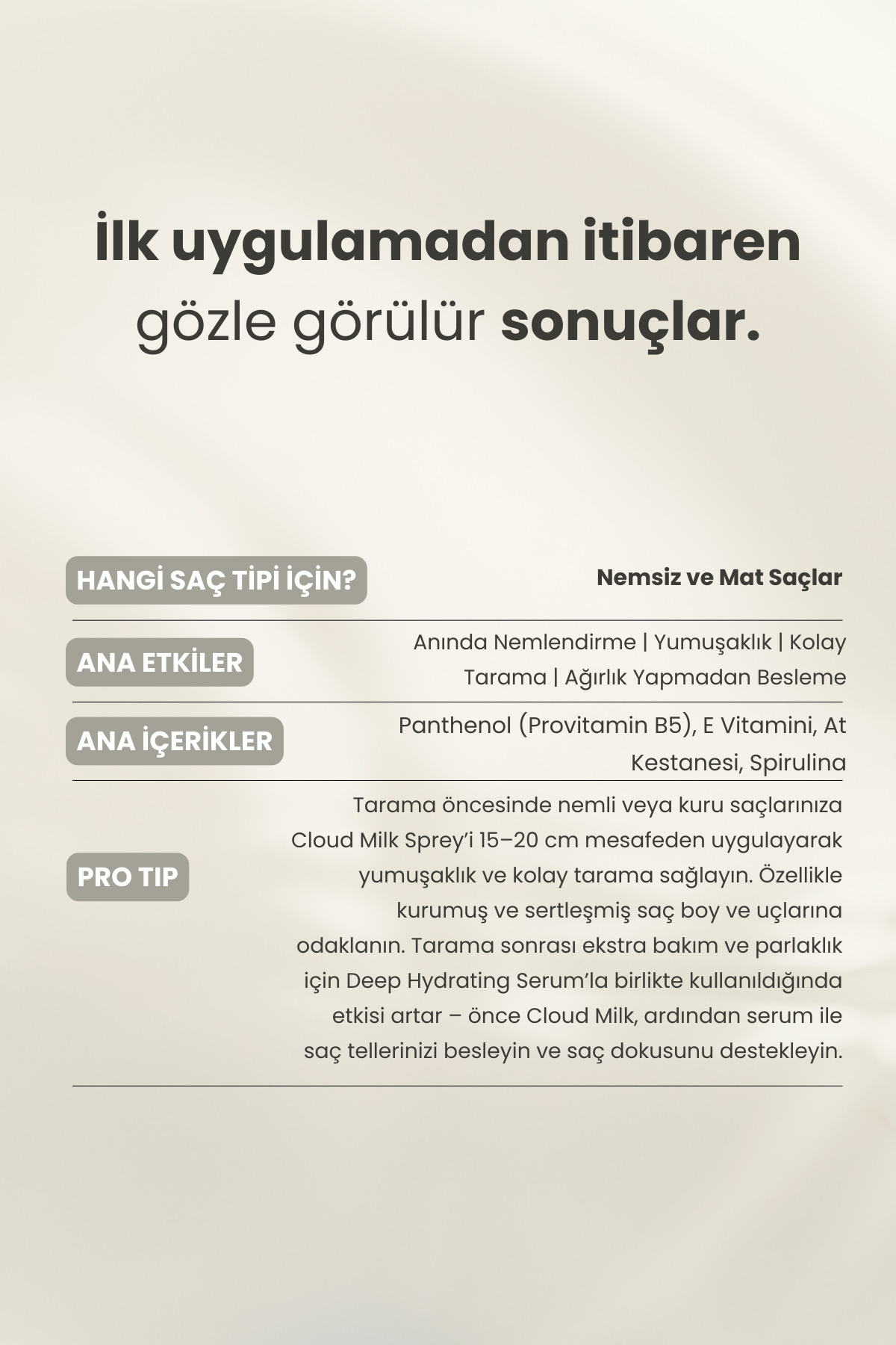 Cloud Milk Nem Veren Kolay Tarama Saç Sütü Spreyi Panthenol E Vitaminli 200 ml — MP19 — تصویر 7 از 8