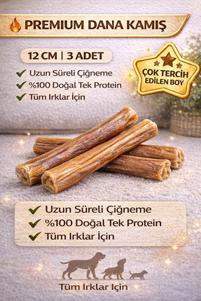 Eva & Wall-e %100 Doğal Dana Kamış Bully Stick 12 cm 3’lü Set | Köpek Çiğneme...