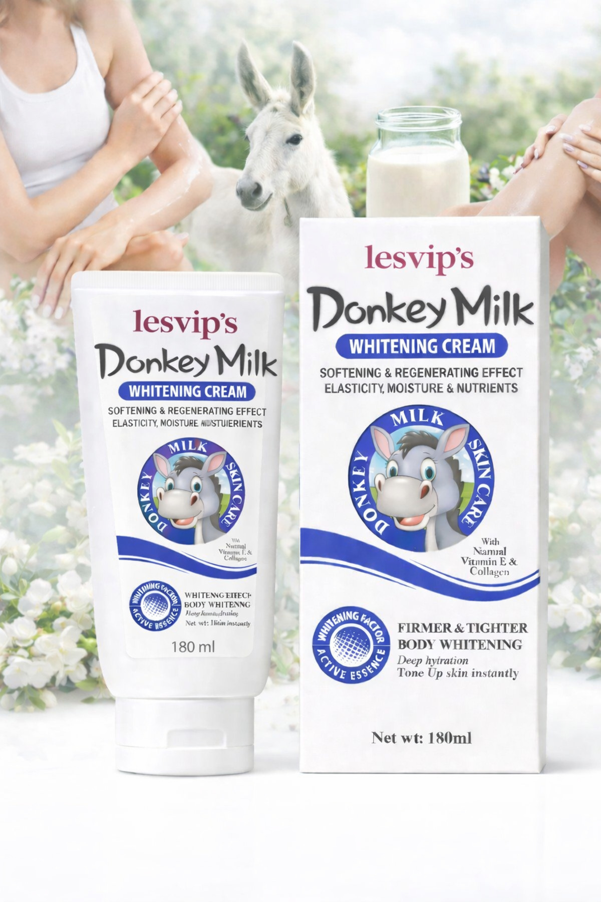 Lesvip's Eşek sütü özlü cilt beyazlatıcı, nemlendirici, yumuşatıcı ve besleyici krem 180ml — 6260915537
