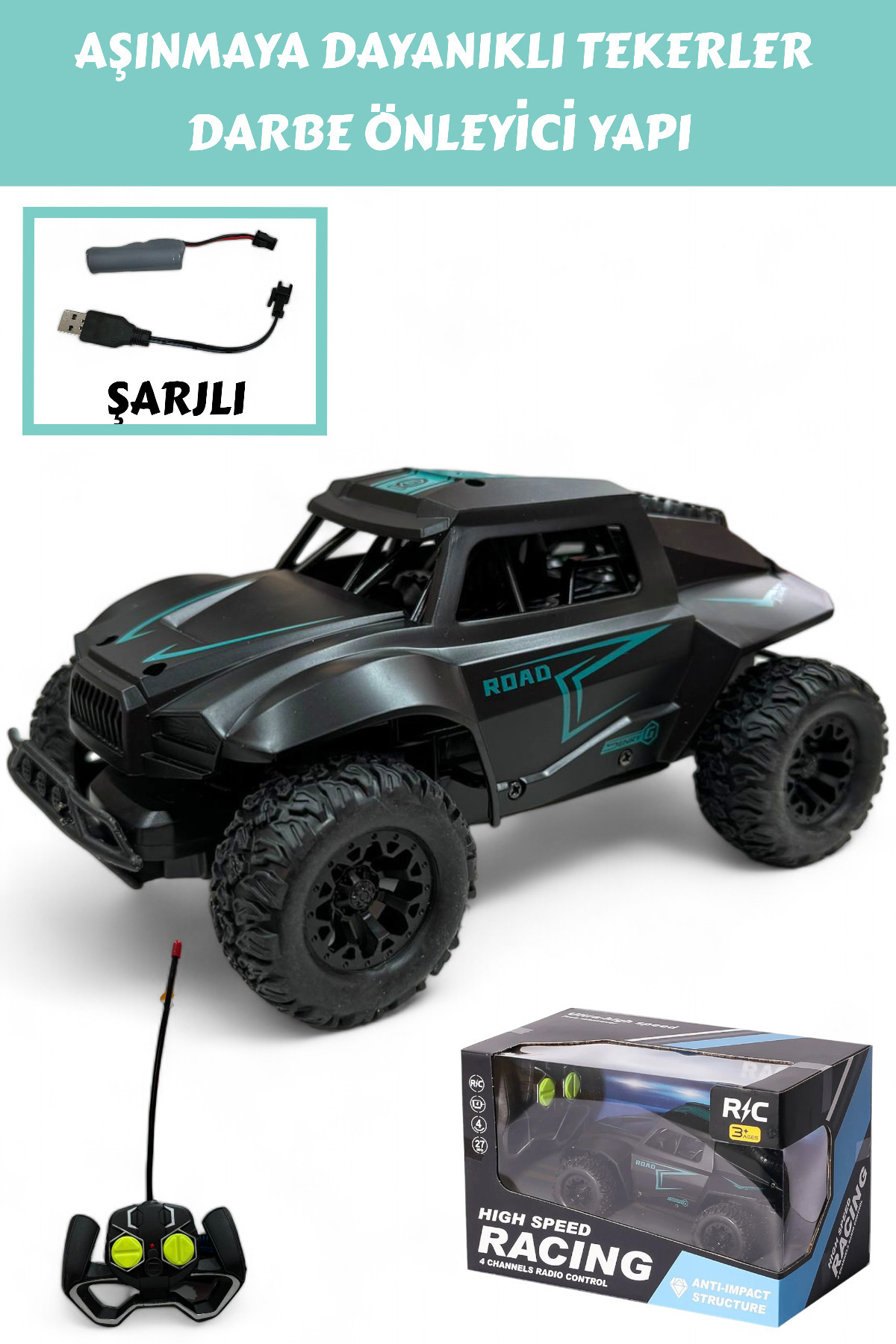 YILDIRIM OYUNCAK Uzaktan Kumandalı Şarjlı High Speed Racing Araba - 20 cm Full Fonksiyon Darbe Önleyici Arazi Arabası fotoğrafı 6 (önizleme)