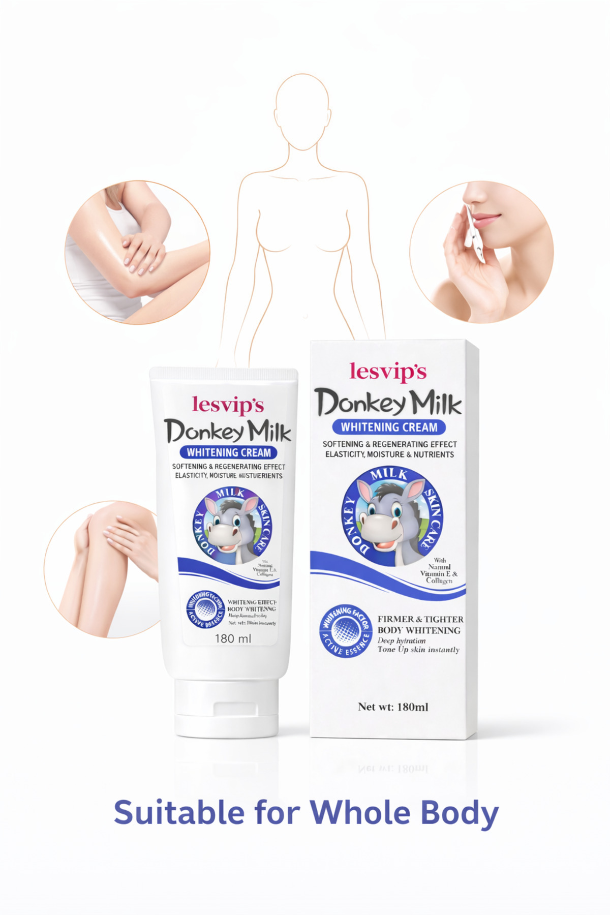 Eşek sütü özlü cilt beyazlatıcı, nemlendirici, yumuşatıcı ve besleyici krem 180ml — 6260915537 — تصویر 2 از 3