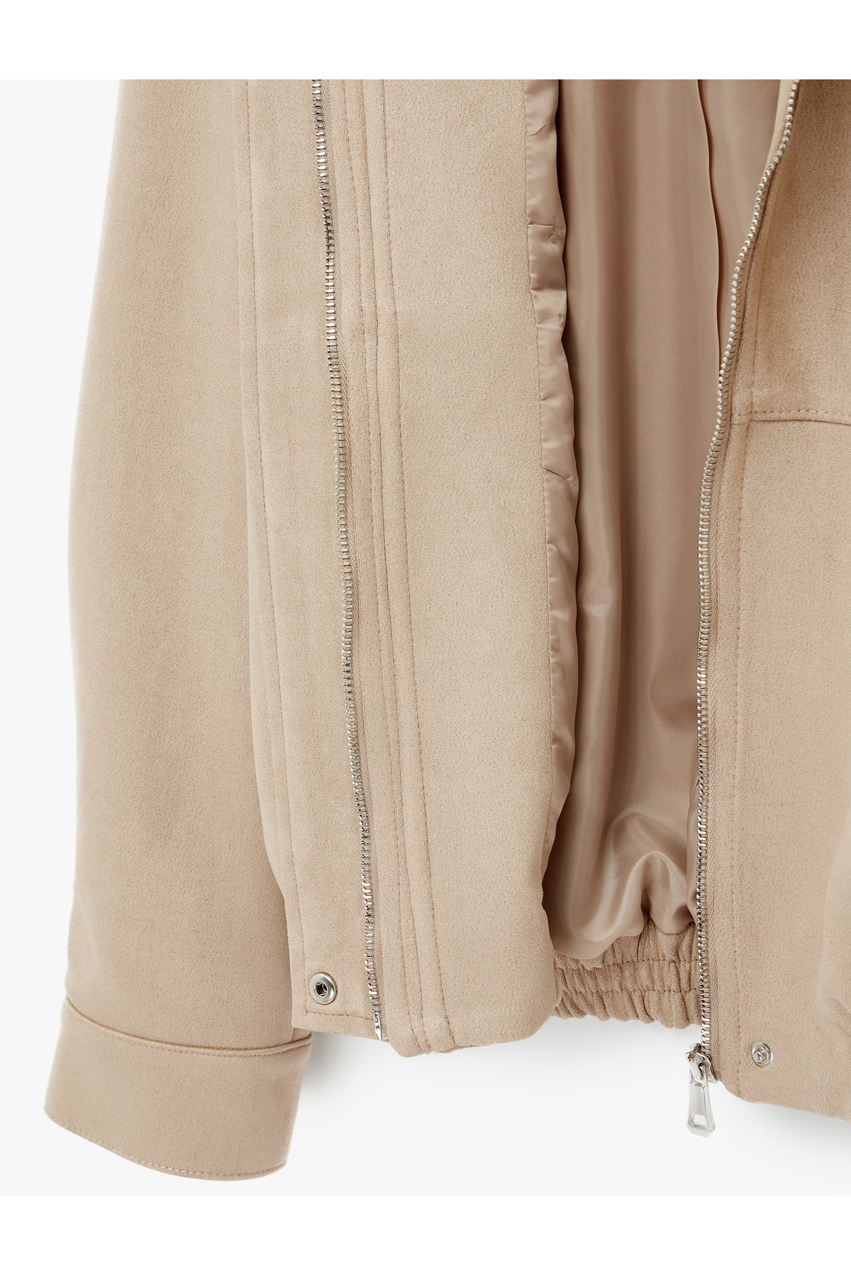 Koton  Uzun Kollu Cepli Fermuarlı Suni Süet Bomber Ceket - Görsel 6