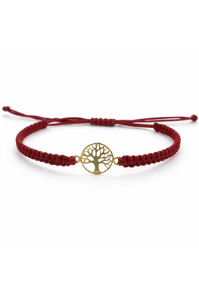 Safir Jewellery 925 Ayar Gümüş Altın Kaplama Hayat Ağacı Bileklik Bordo Makro...