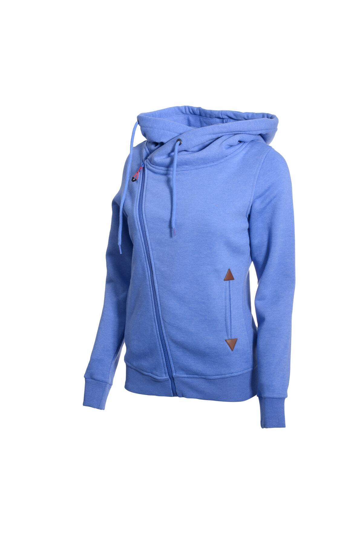 Cresta Tam Fermuarlı Kapüşonlu Kadın Sweatshirt / Ceket Mavi görsel 2