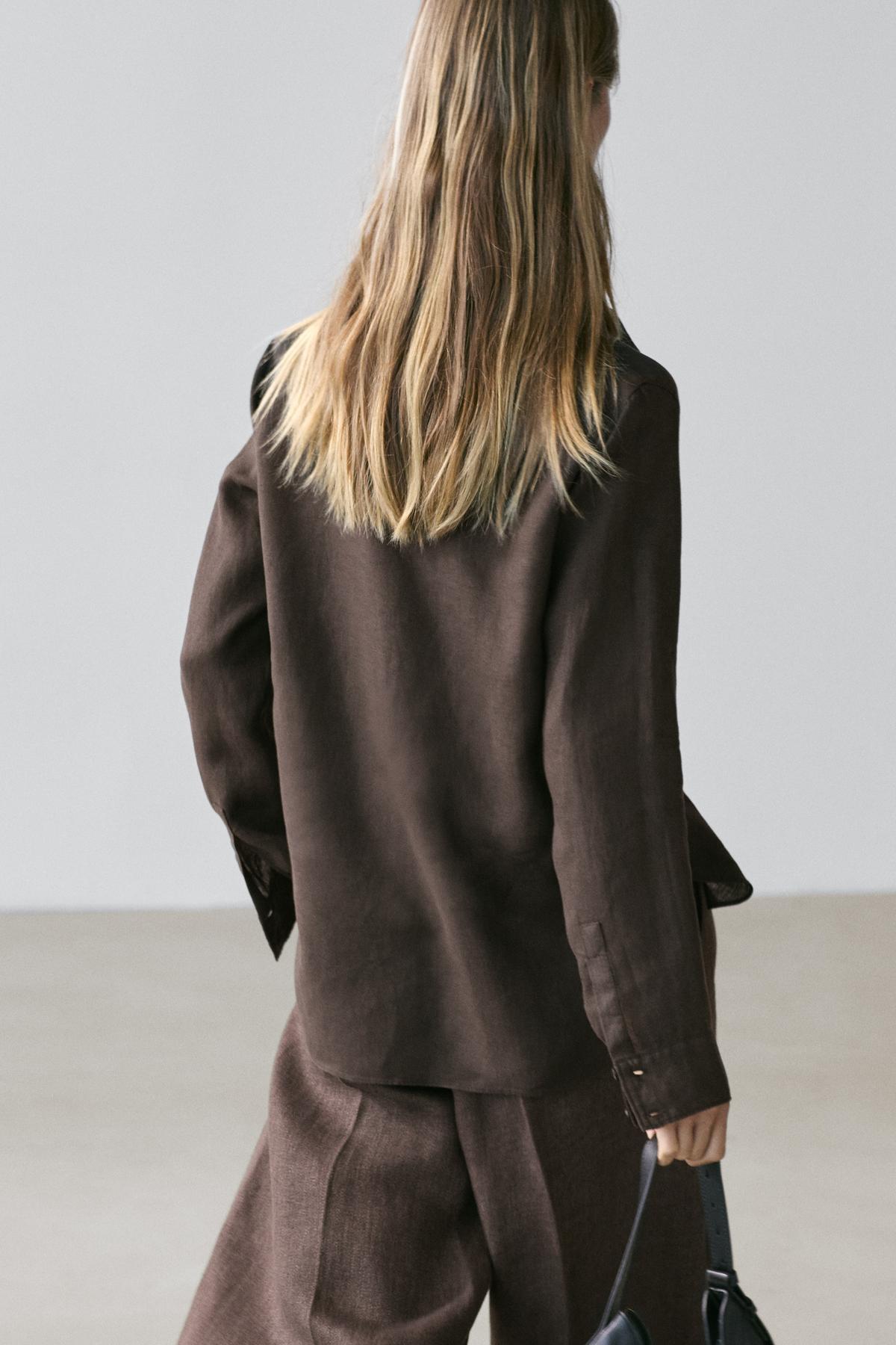 Massimo Dutti  Dökümlü %100 keten gömlek - Görsel 4