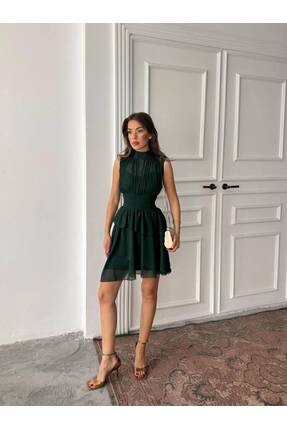 Genel Markalar ARON KOLSUZ MİNİ ŞİFON YEŞİL ELBİSE
