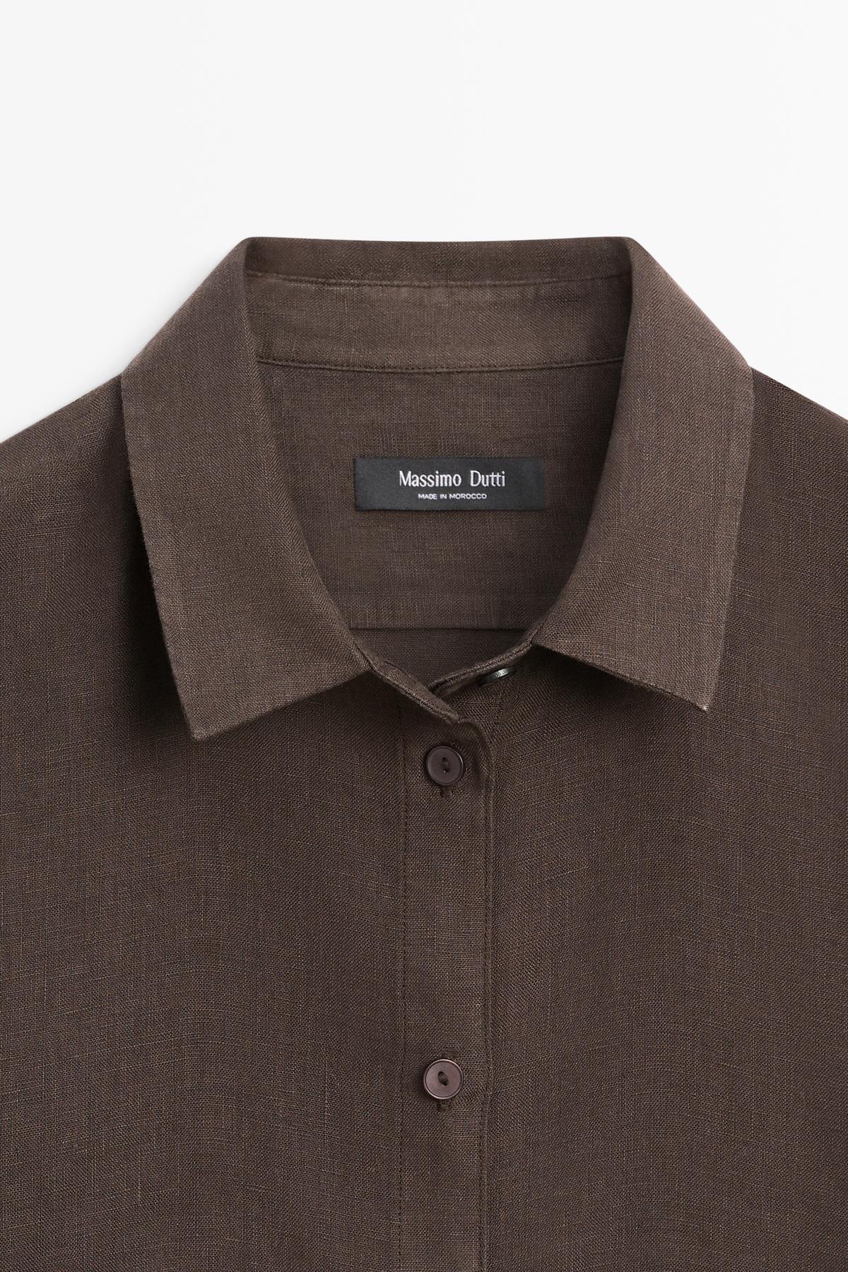 Massimo Dutti  Dökümlü %100 keten gömlek - Görsel 6