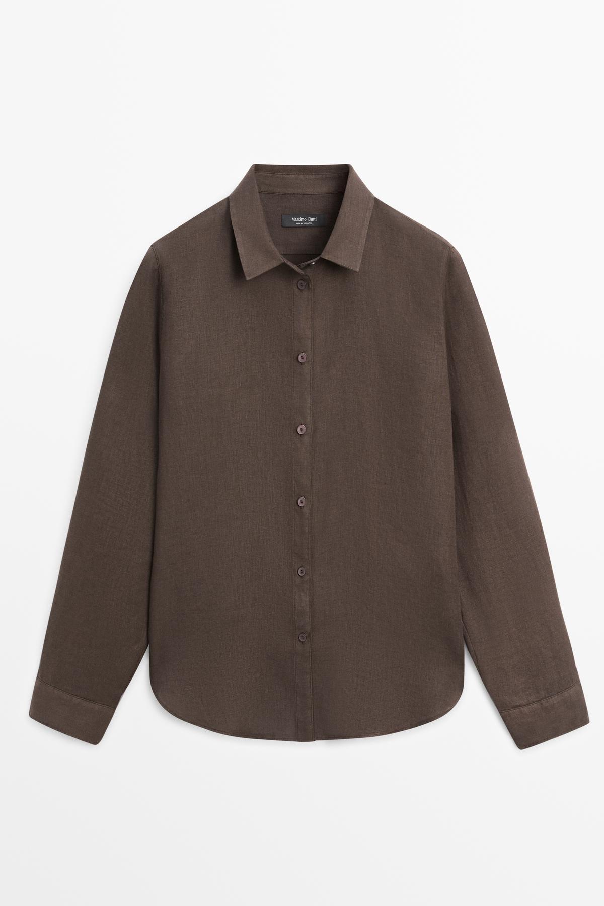 Massimo Dutti  Dökümlü %100 keten gömlek - Görsel 5