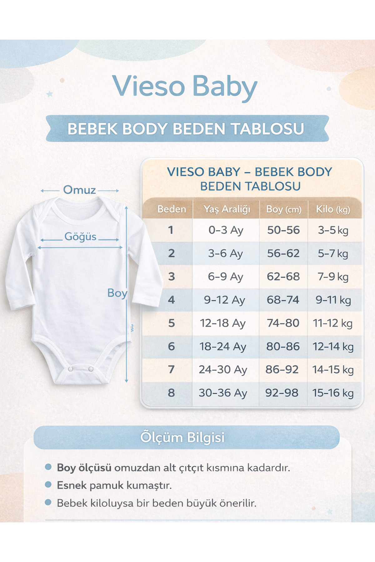 vieso 5'li Uzun Kollu Pamuklu Zarf Yaka Body Zıbın Kız Erkek Çıtçıtlı fotoğrafı 3 (önizleme)