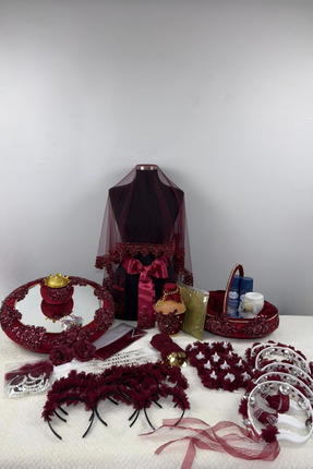 AZREN STORE Bordo 66 Parça DUBLE VİP ELİT LÜKS Kına Gecesi Seti Gelin Duvak S...