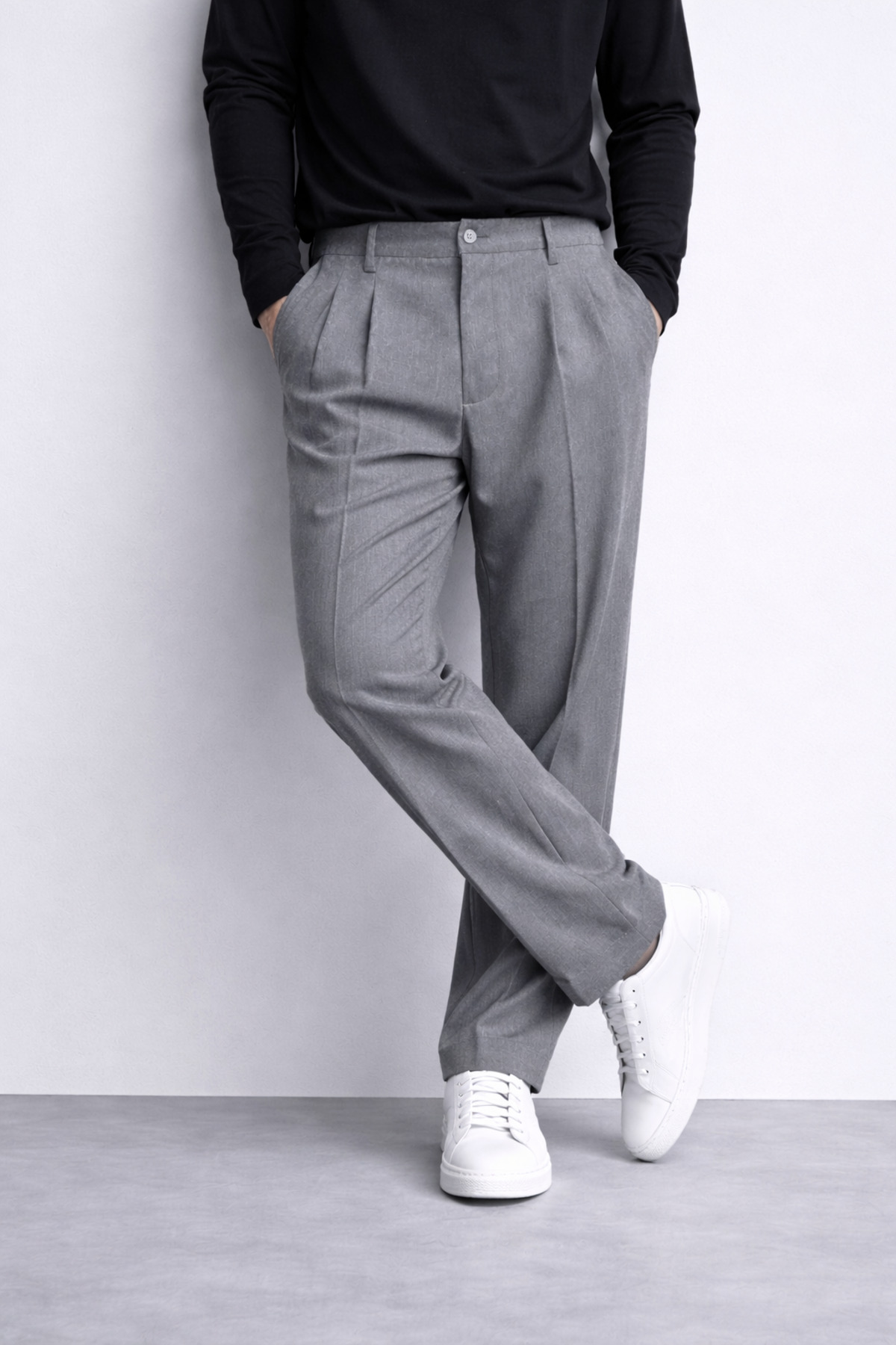 Baggy mold, summer-spring, flexible-cast, pleat detailed, wide fabric pants ASP01