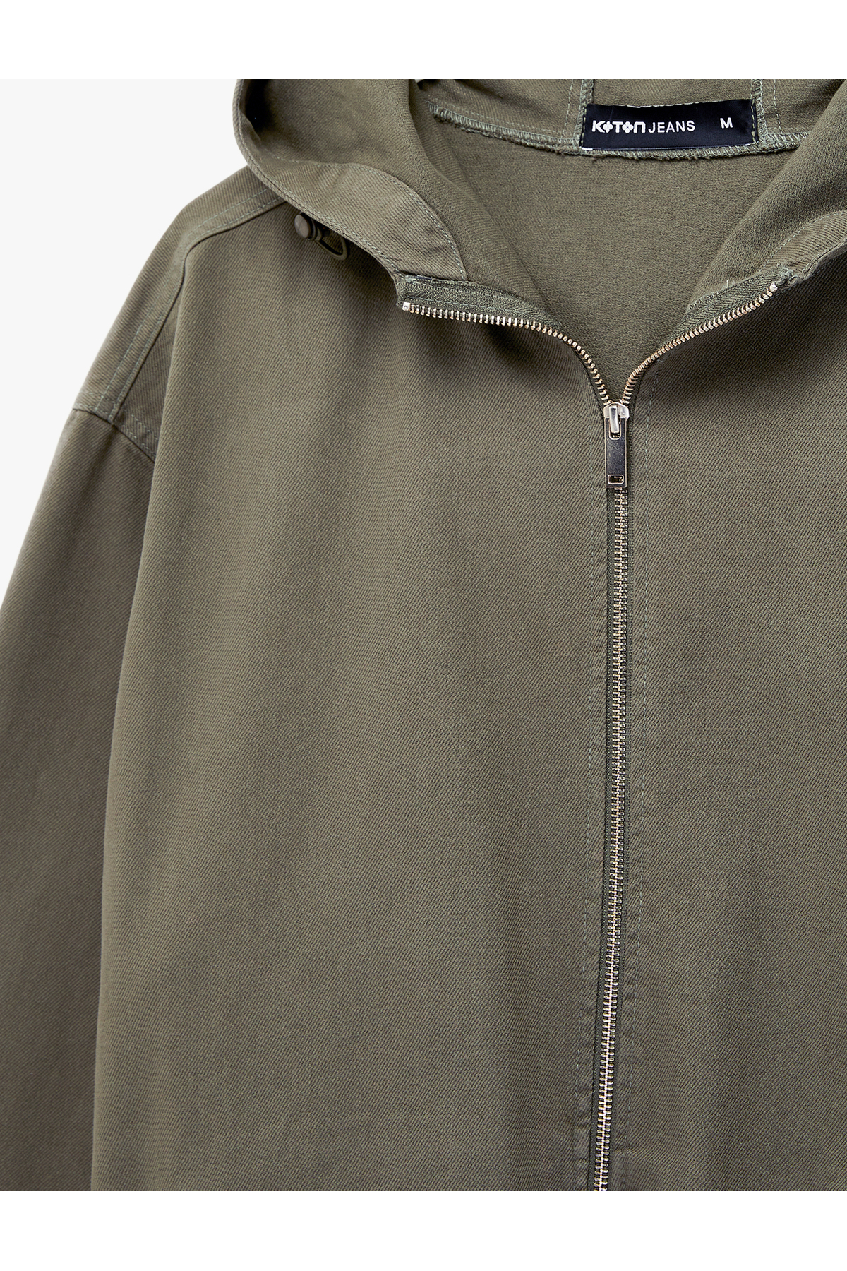 Koton  Pamuklu Cepli Uzun Kollu Fermuarlı Oversize Kapşonlu Jean Ceket - Görsel 5