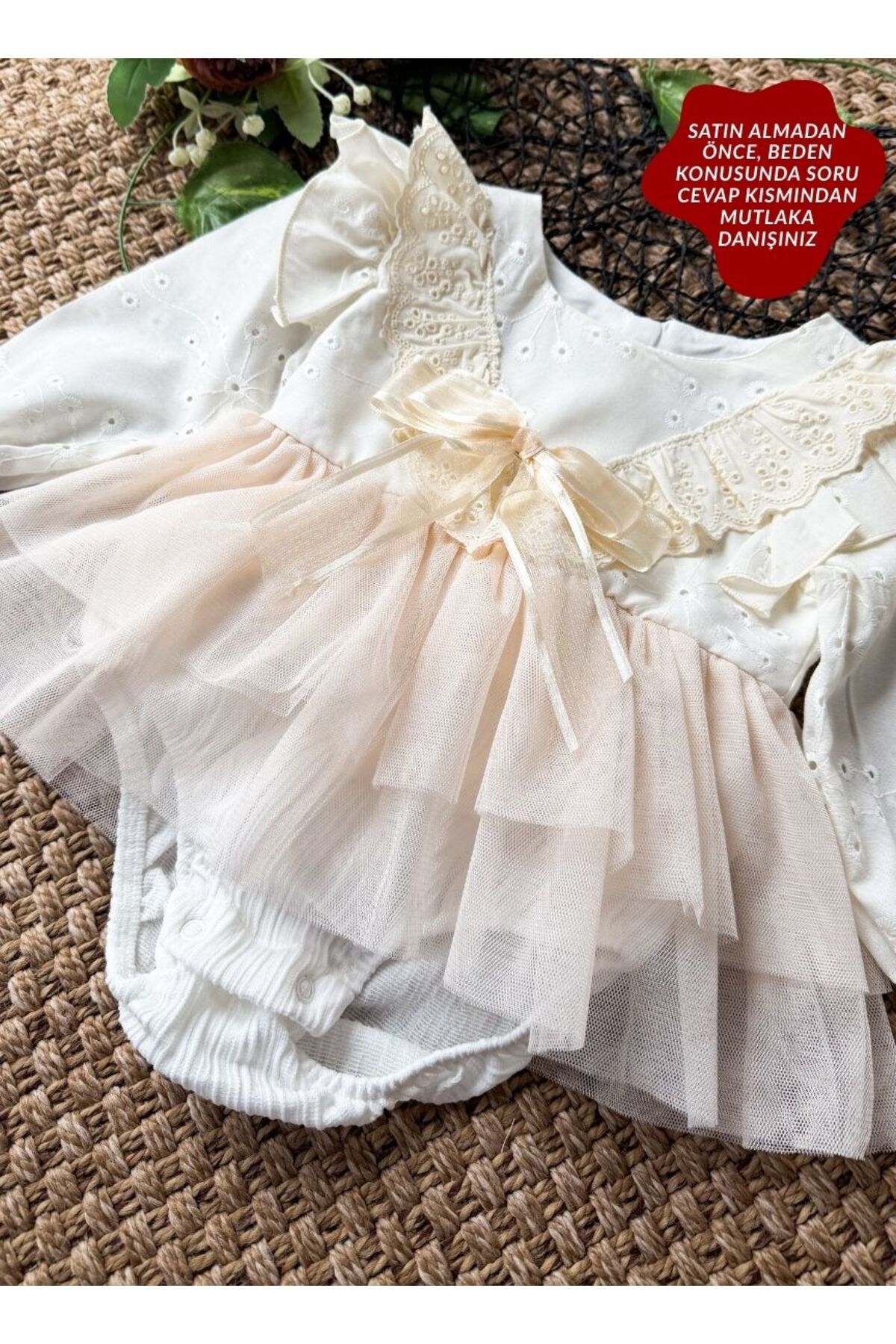 aysskids ELISE Yumuşak Tütü Romper Krem Uzun Kollu Kız Bebek Elbise fotoğrafı 2 (önizleme)