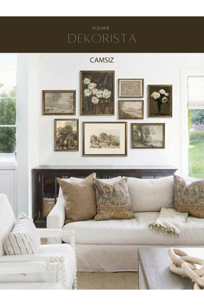 HOME DEKORİSTA Çerçeveli CAMSIZ Vintage 8’li Tablo Seti , Vintage Tablo, Manz...