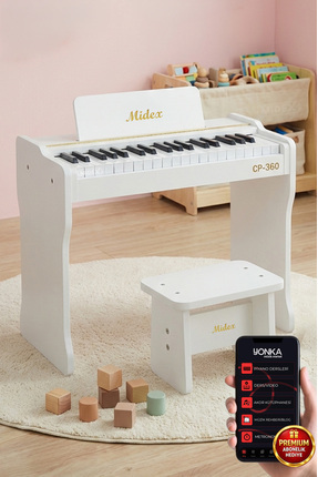 Midex Cp-360wh Ahşap Çocuk Piyanosu Pilli 37 Tuşlu Gerçek Piyano Tuşları