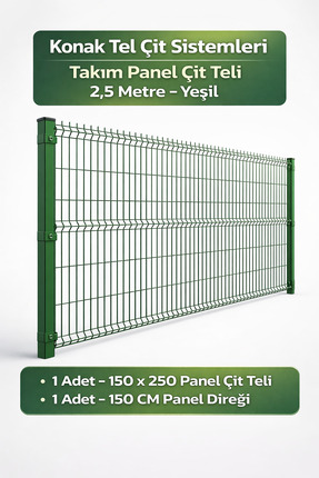 Konak Tel Çit Aksaray (1 ADET Takım) Yeşil Bahçe Panel Çim Çiti Teli 150x250 ...