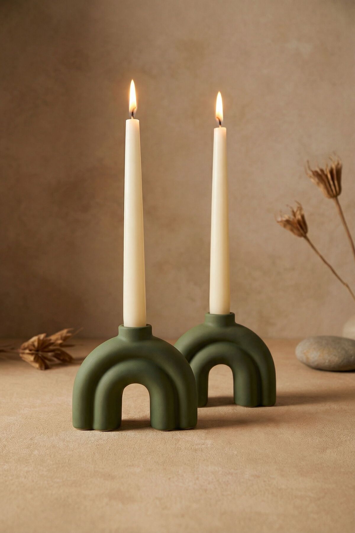 Decorative Candle Holder Set Candlestick Handmade Green Color Model 43