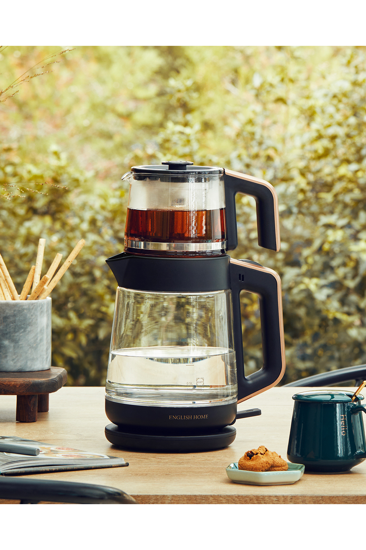 English Home CMK 6001 Cam Çay Makinesi ve Kettle Siyah-Bakır