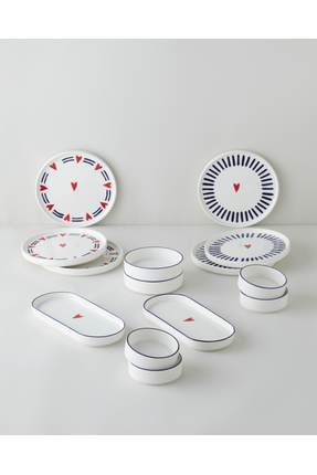 English Home Amora Seramik Kahvaltı Takımı 14 parça 6 kişilik Lacivert-Kırmızı