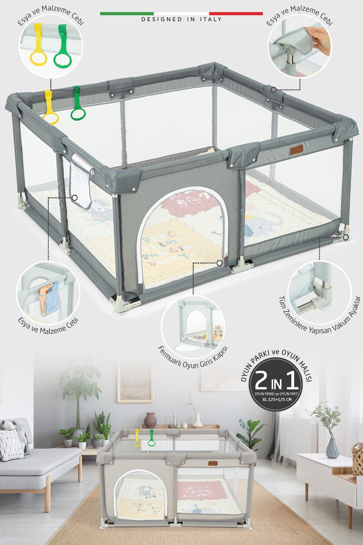 Elele Parma 2in1 Oyun Parkı Oyun Alanı ve Oyun Matı Halısı 125x125 cm Koyu Gri fotoğrafı 3 (önizleme)