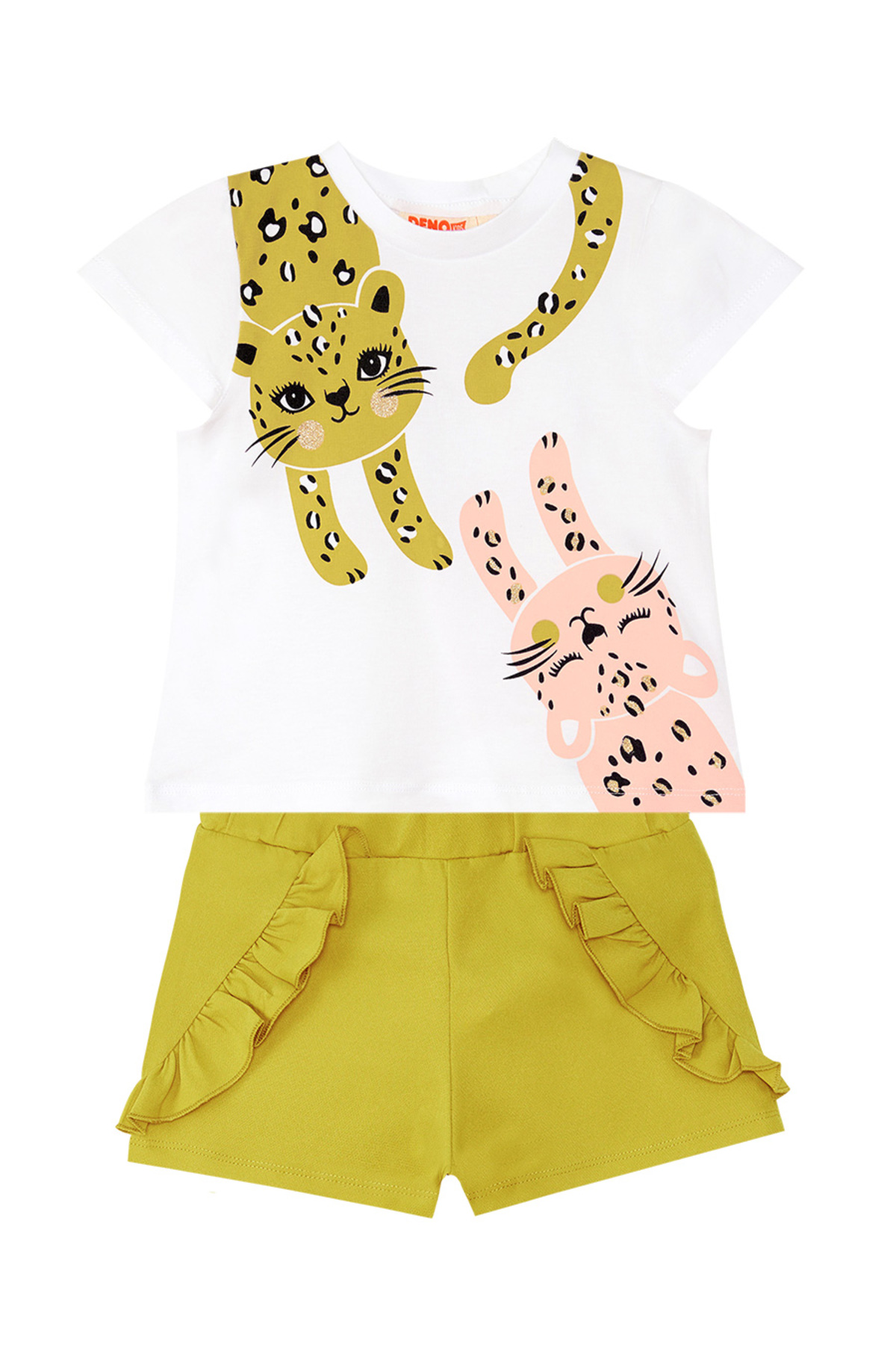 Denokids Muzip Kediler Fırfırlı Kız Çocuk Yazlık T-shirt Şort Takım fotoğrafı 3 (önizleme)