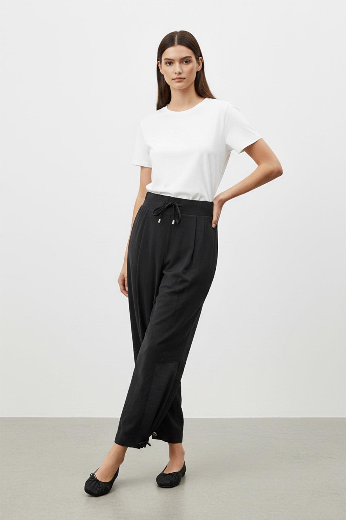 Puane  Kadın Bağcıklı Rahat Kesim Pantolon – 18287PNT - BLACK