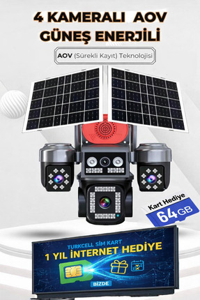 TRCharger 4 Kamera eSIM Çift Solar Güvenlik Kamerası AOV 7/24 Kayıt Türkcell ...