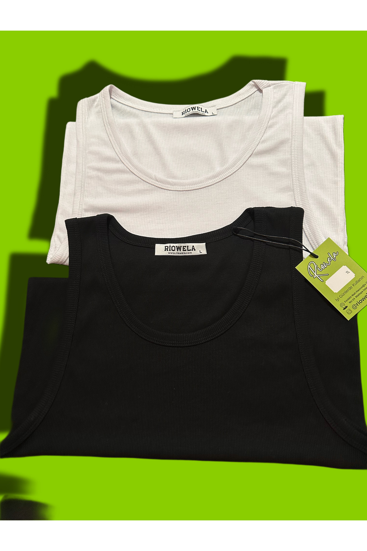 Riowela Erkek Halter Yaka Sporcu Likralı Pamuklu Atlet Siyah-beyaz 2’li Paket Erkek Tshirt görsel 4