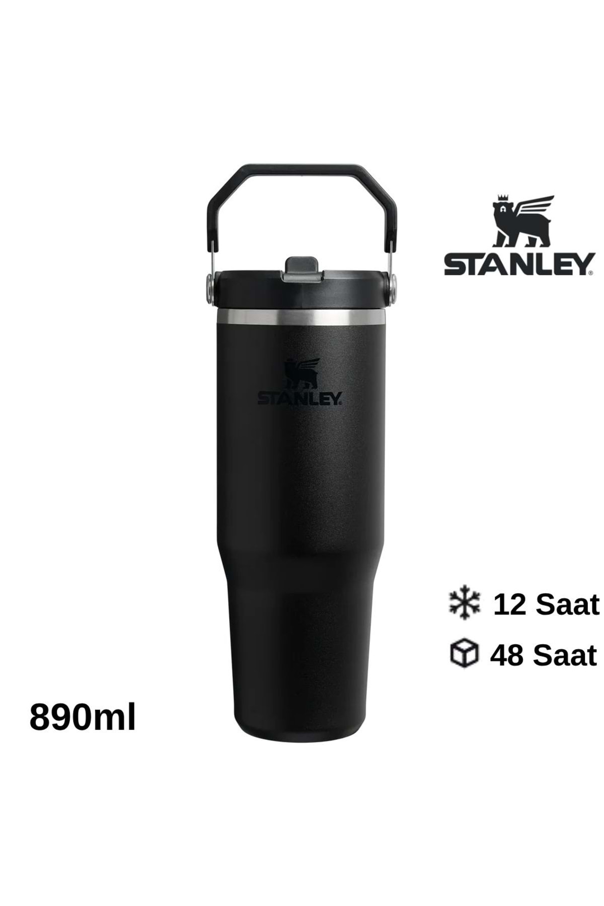 The IceFlow Flip Straw Thermos Cup 0.89 LT Flask BLACK