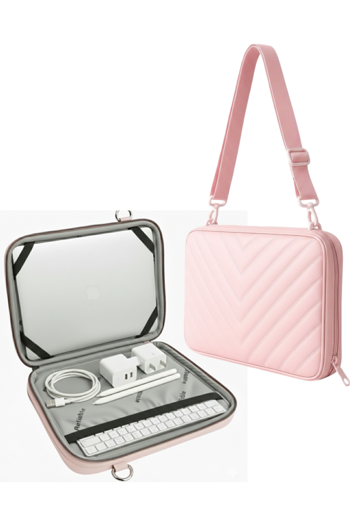 NS reliable  TAM AÇILABİLİR Pembe Suni Deri Laptop Kılıfı ve MacBook Çantası 11 /13.6/15.6 inç M2/M3 Uyumlu Kılıf