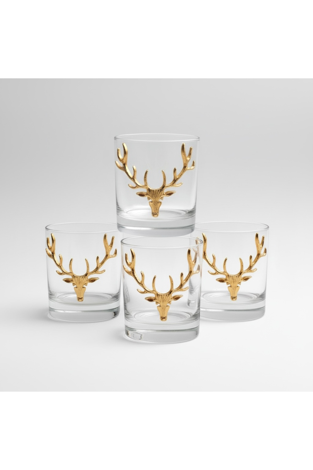 Gold Whiskey Glass with Deer Figure Set of 4/Glass with Figure