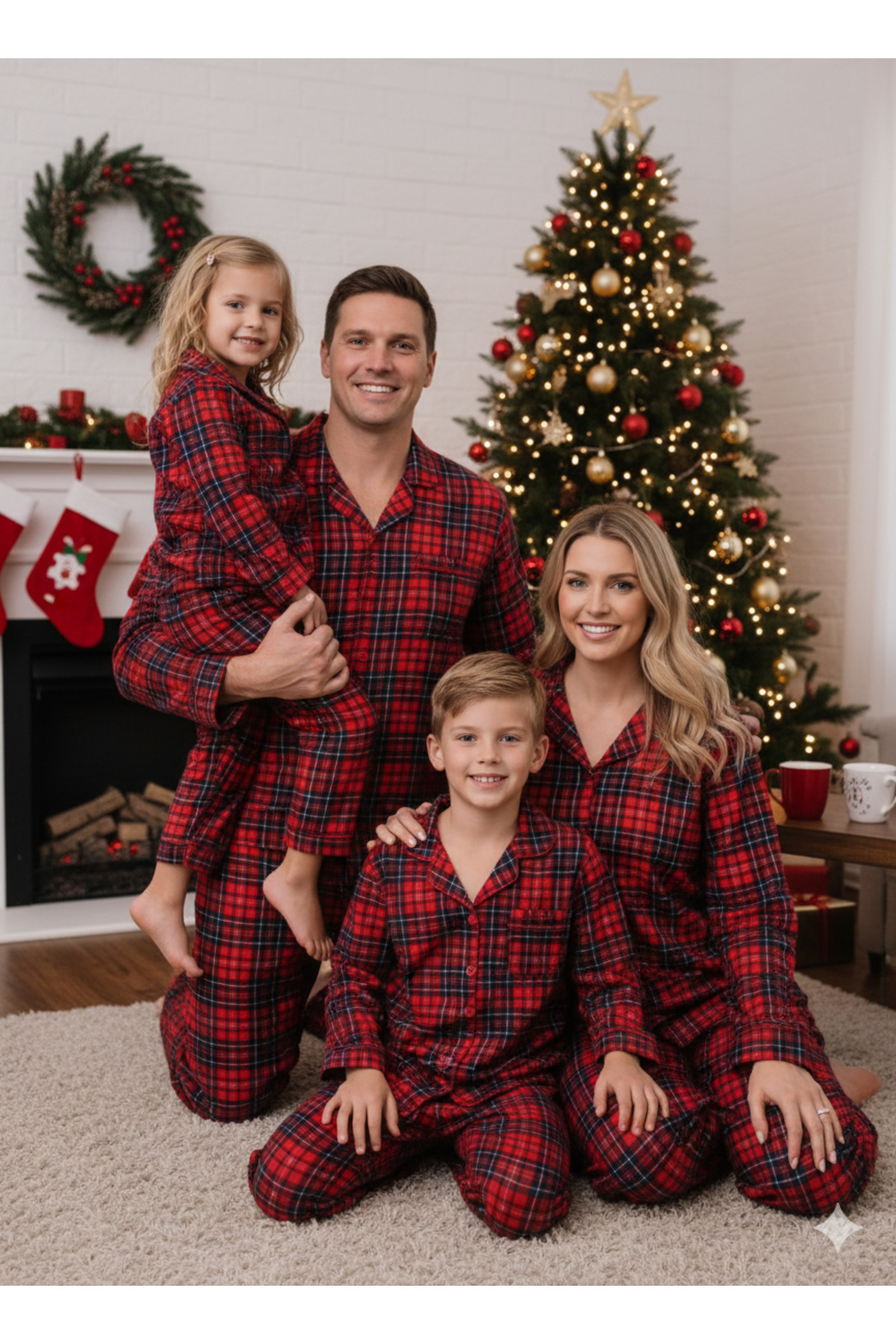 ARN HOMEWEAR Family Matching Soft Lisbon Fabric Plaid Pajama Set for Mother-Father-Son-Daughter (Price Is for One Set)