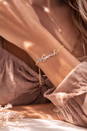 Soleildor 925 ayar Orijinal Gümüş Kişiye Özel Doğum Taşlı İsim Gümüş Bileklik