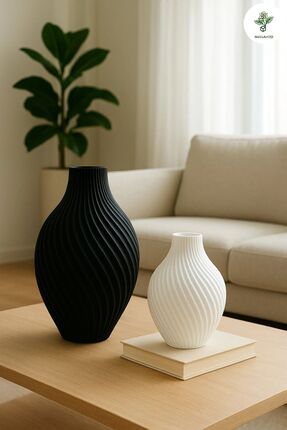 MelisArt3D Dünyası Dekoratif Şık 2 li Set Siyah & Beyaz Vazo