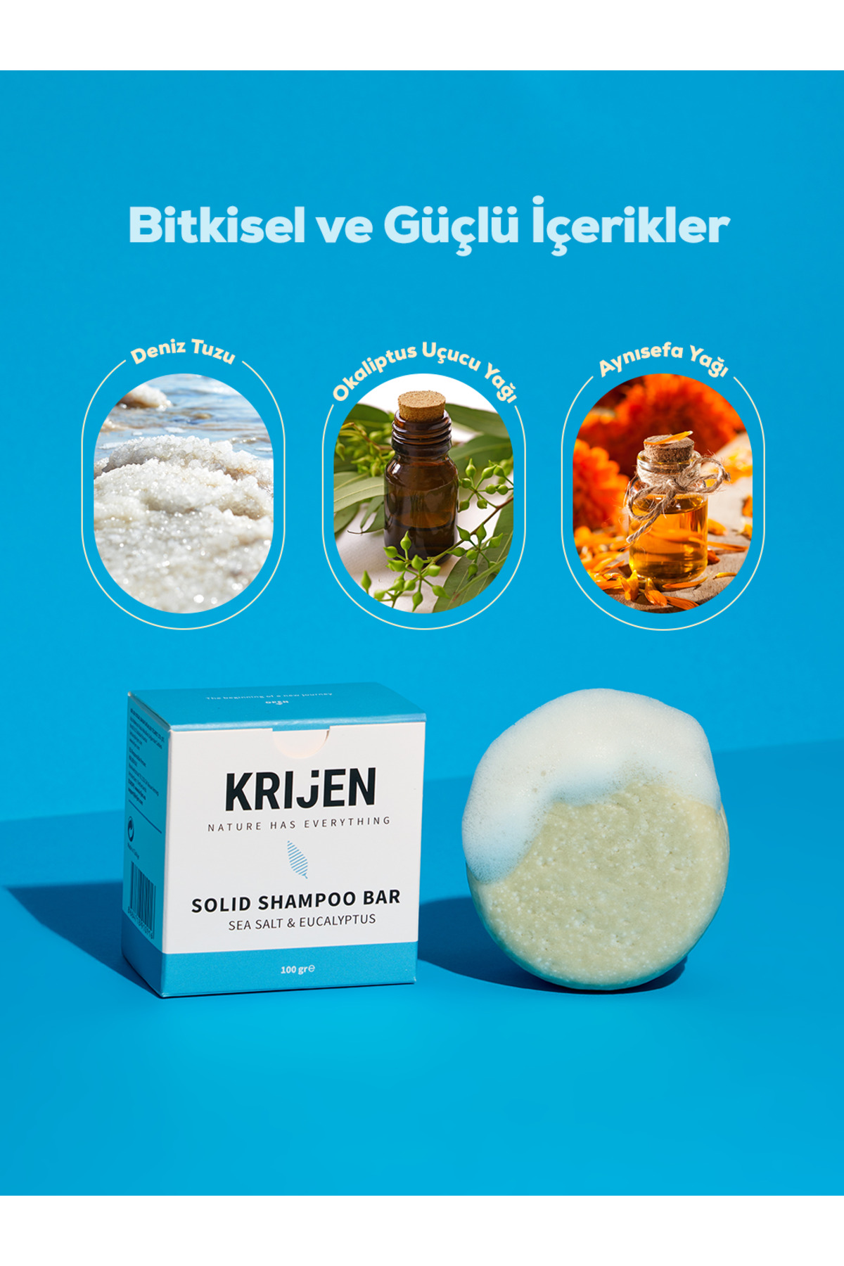 Deniz Tuzu & Okaliptus Katı Şampuan 100 gr | Mavi Kil & E Vitamini — DenizTuzu — تصویر 2 از 7