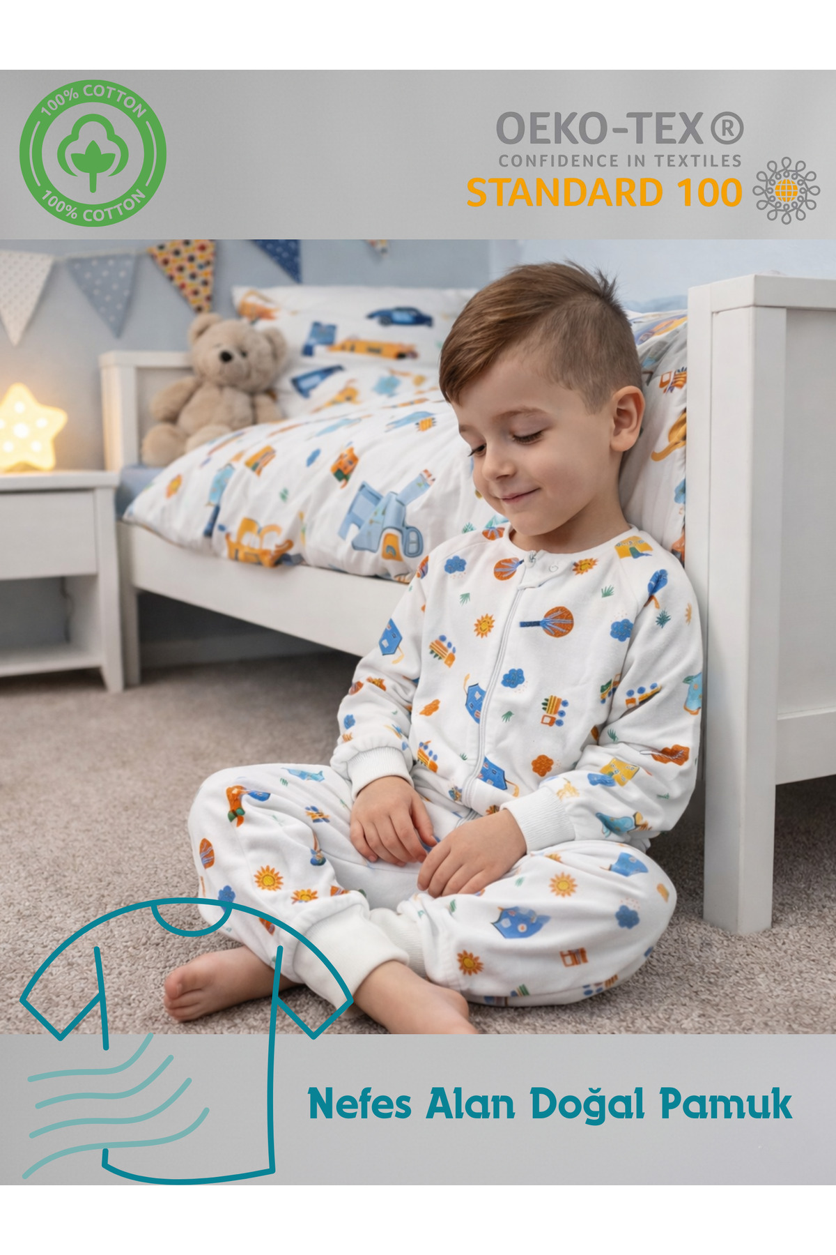 RUKİYE YAVUZ Pamuk Pazen Kollu Kışlık Erkek Bebek Çocuk Uyku Tulumu %100 Pamuk Özel Tasarım 20-24 Derece 1 Tog fotoğrafı 2 (önizleme)