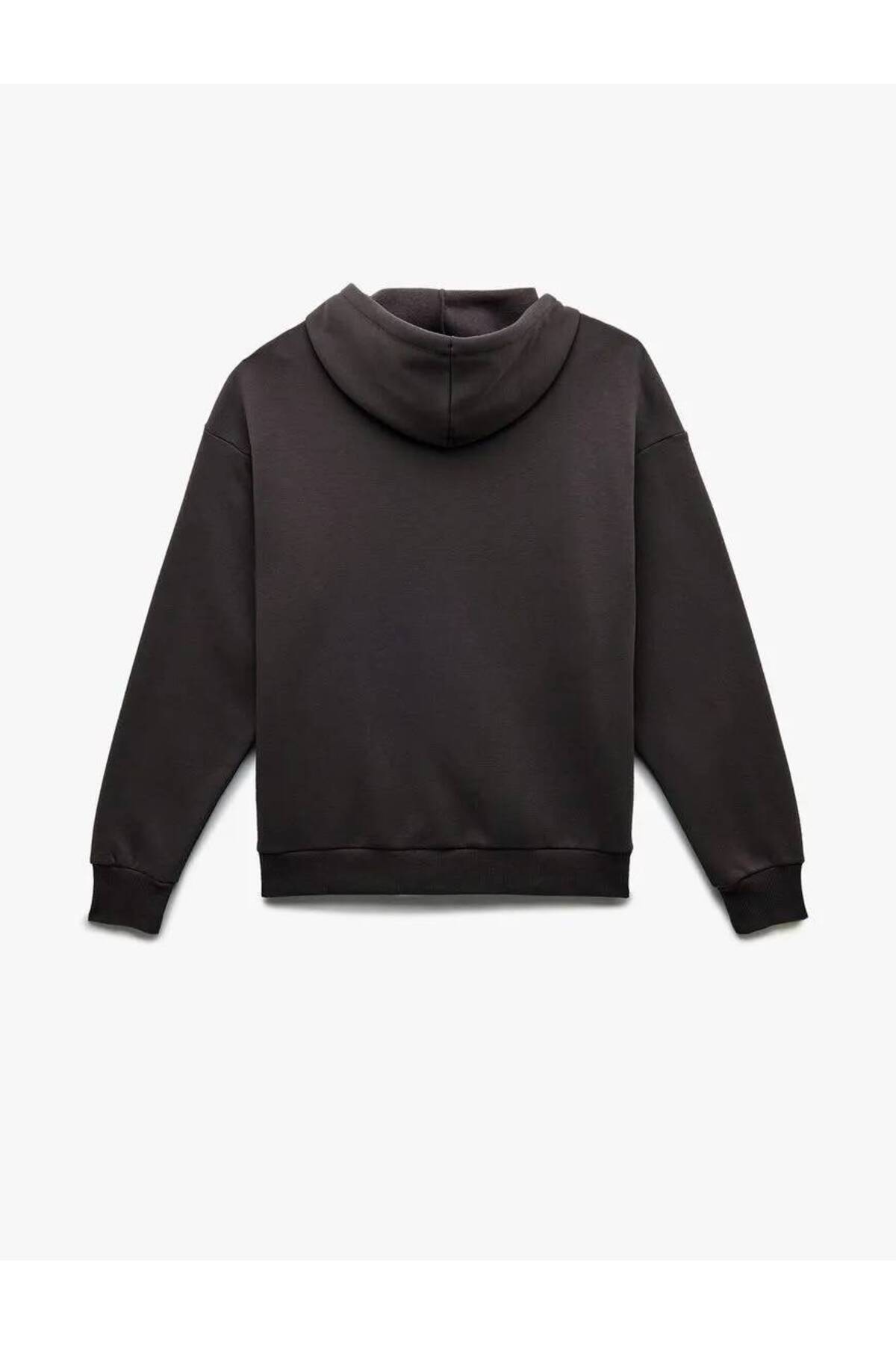 Koton  Şardonlu Uzun Kollu Kapüşonlu Kanguru Cepli Oversize Fermuarlı Sweatshirt - Görsel 4