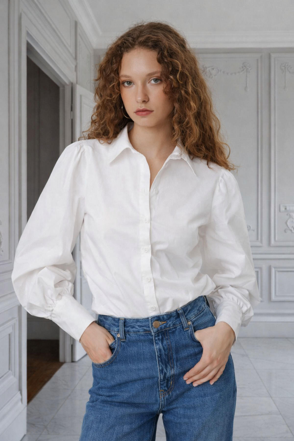 HAKKE  Balon Kol Pamuklu Regular Normal Kalıp Dokuma GÖMLEK - Görsel 2