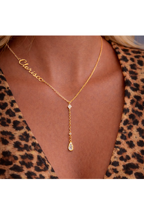 Soleildor 925 ayar Orijinal Gümüş Kişiye Özel Sallantılı Dorikalı Damla Taşlı...