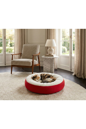 BRT Pet Çift Renk Simit Kedi Yatağı, Küçük Irk Köpek Yatağı, 55 Cm