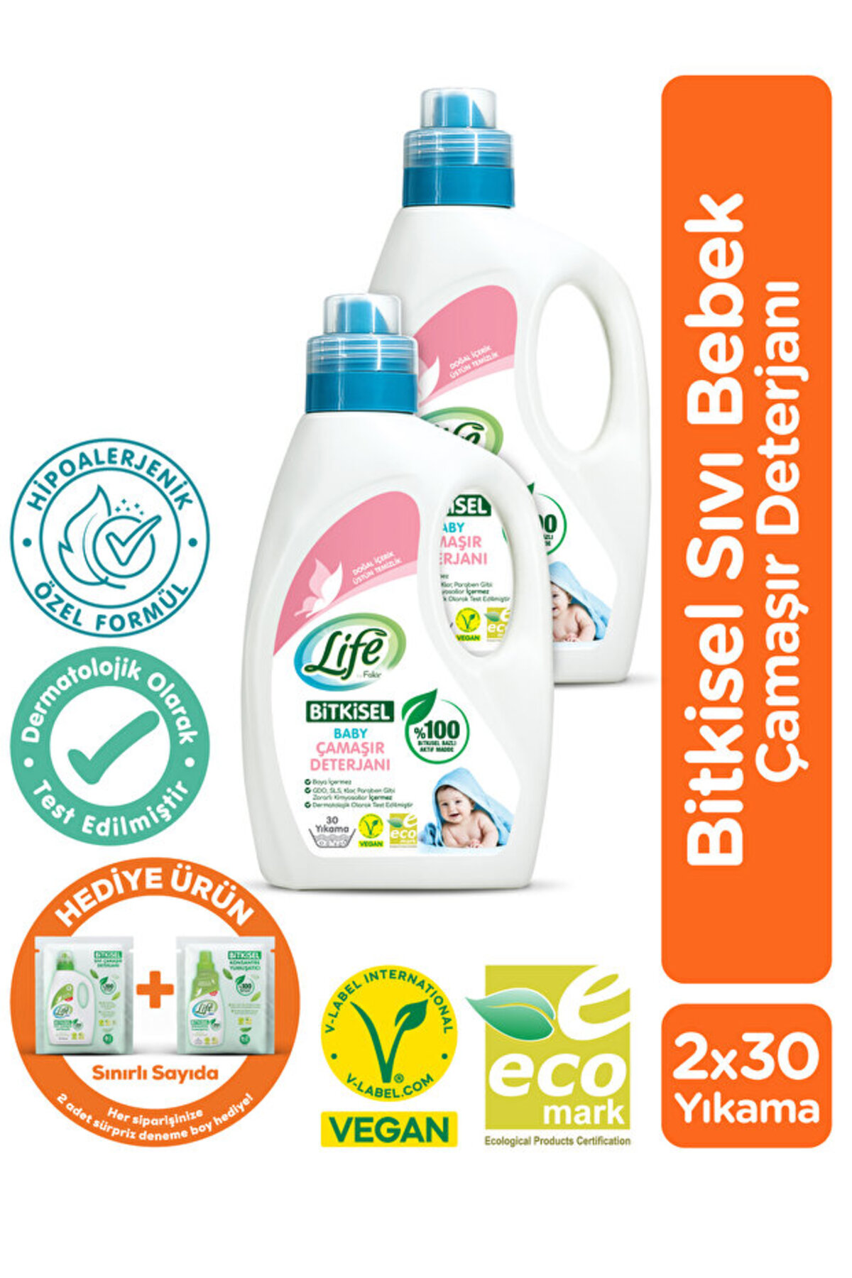 Life By Fakir Bitkisel Vegan Bebek Çamaşır Deterjanı 1500 ml X 2 Adet, Hipoalerjenik ,%100 Doğal Temizlik fotoğrafı 2 (önizleme)
