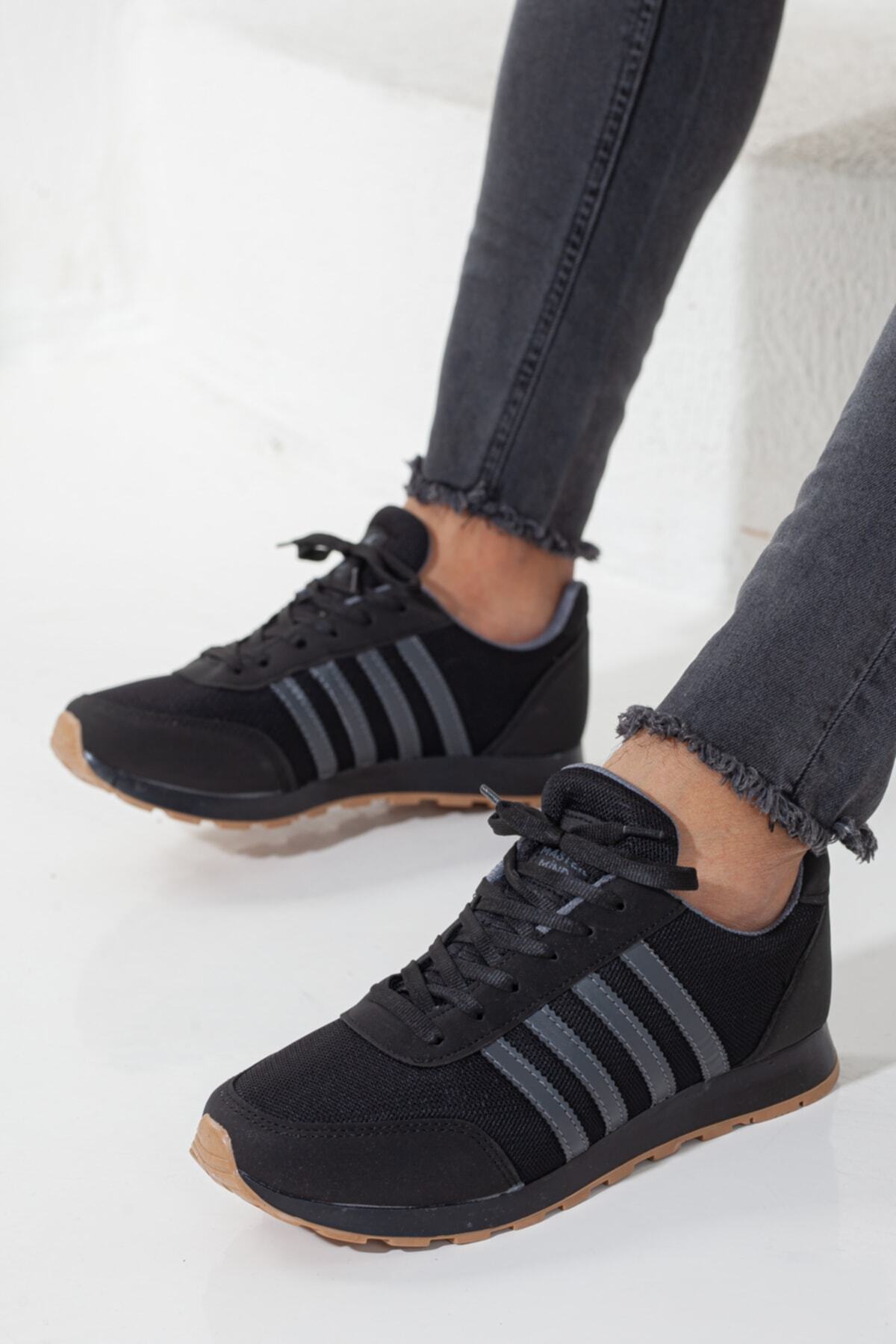 Rona Gifts  Erkek Siyah Günlük Rahat Taban Yumuşak Hafif Esnek Yürüyüş Sneaker Bağcıklı Spor Ayakkabı - Görsel 4