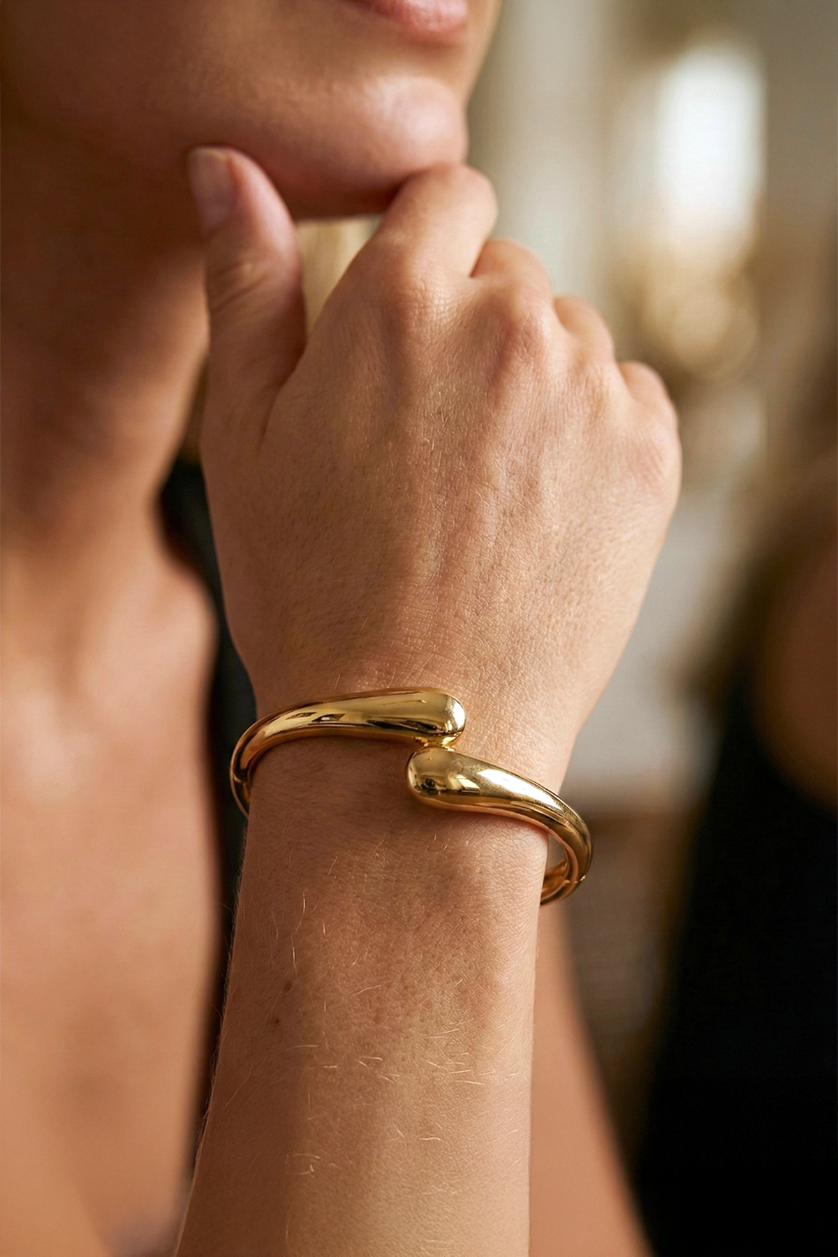 Hedef Bijuteri  Özel Seri Gold Renk Damla Model Tasarım Kelepçe Bileklik - Görsel 2