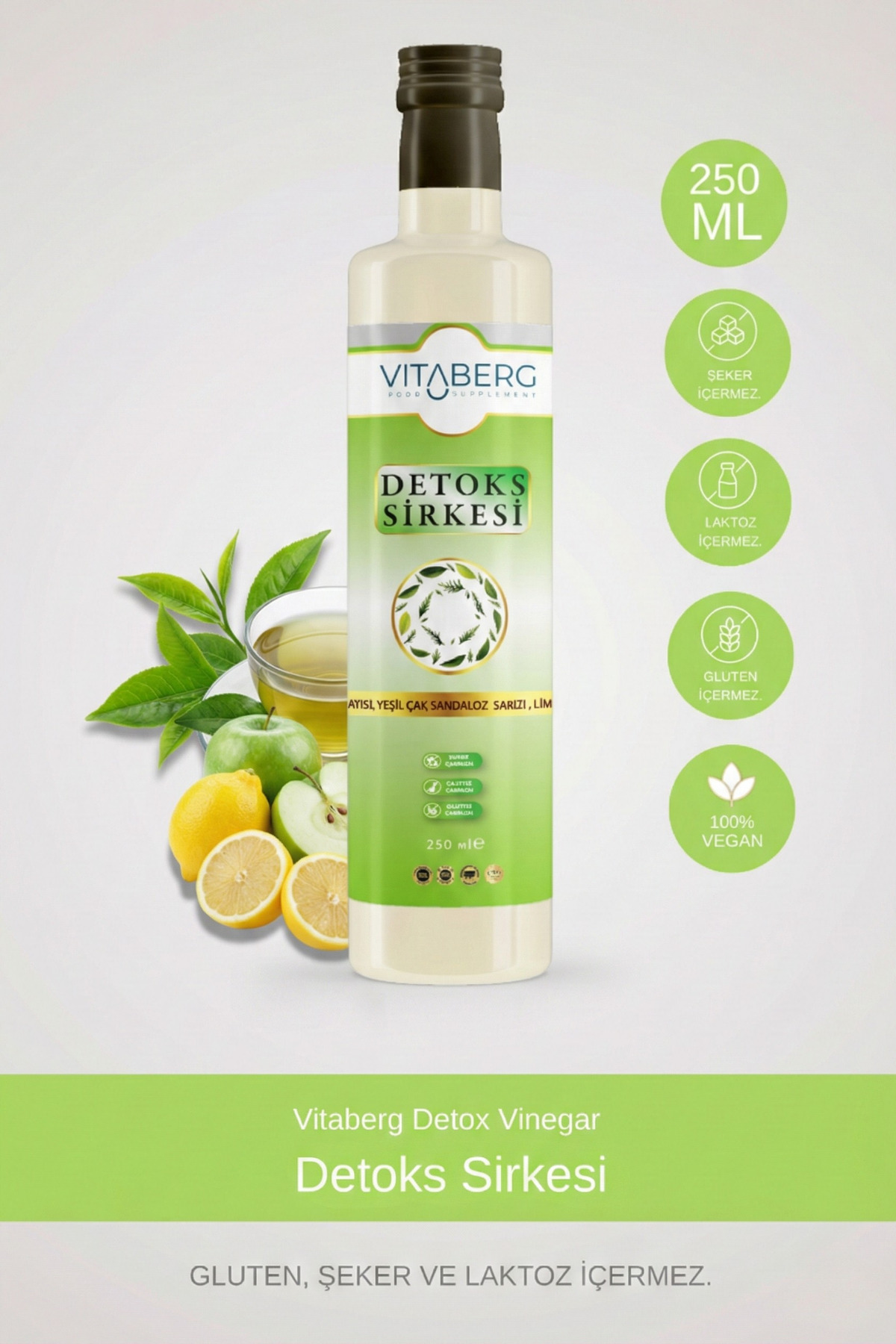 Vitaberg Detoks Sirkesi | Kayısı, Yeşil Çay ve Bitkisel Ekstrakt İçeren Karışım 250 ml - Fiyatı, Yorumları
