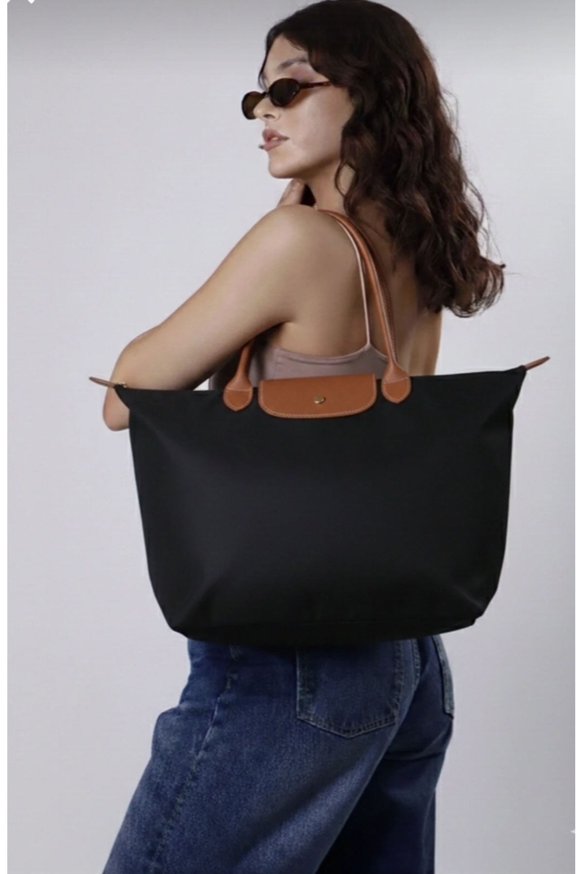 POLO CENTER  Katlanır Fermuarlı Büyük Boy Siyah Taba Kadın El Kol Omuz Ve Plaj Çantası - Görsel 2