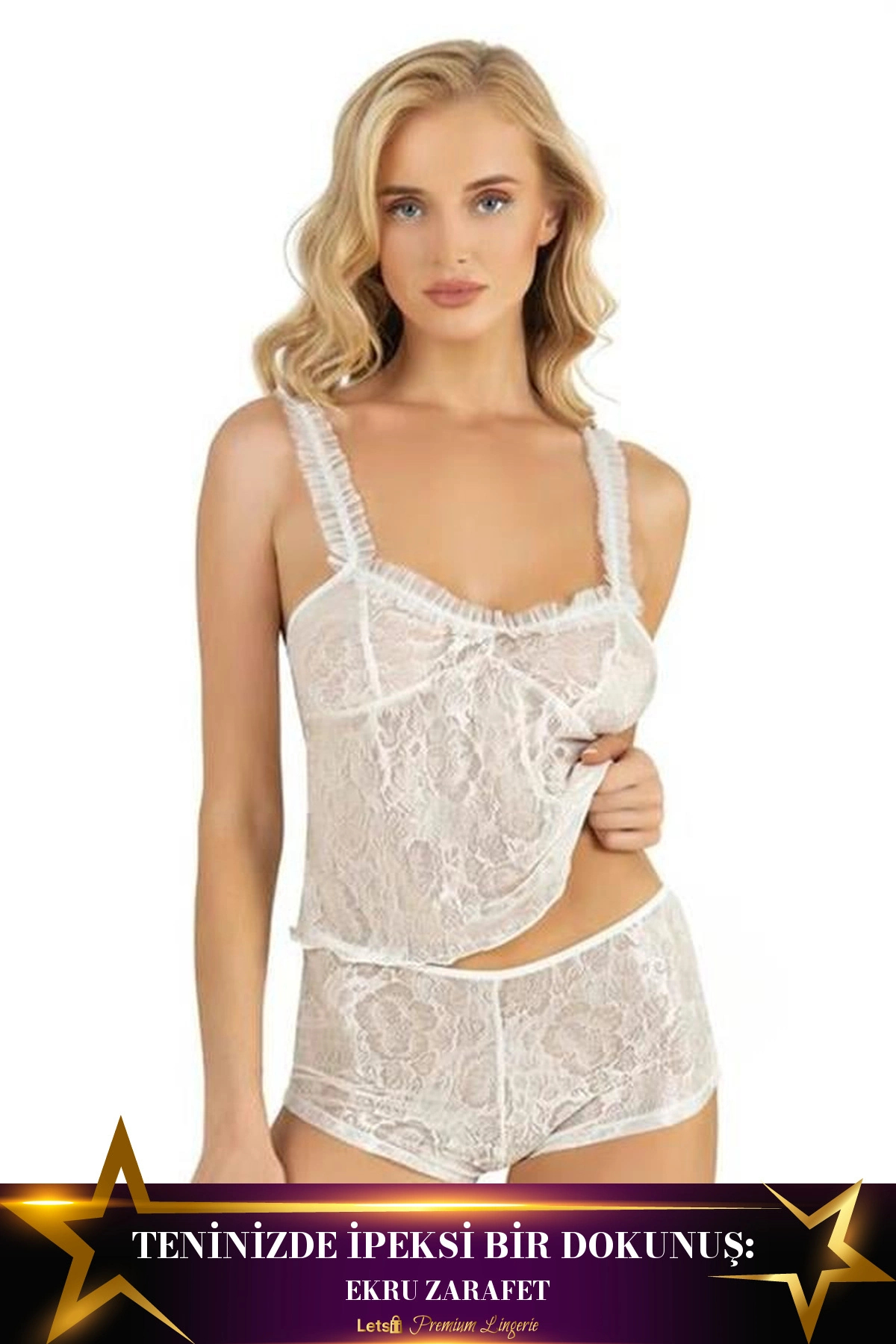 Letsii Saten Şortlu Takım İkili Takım Ekru Renk