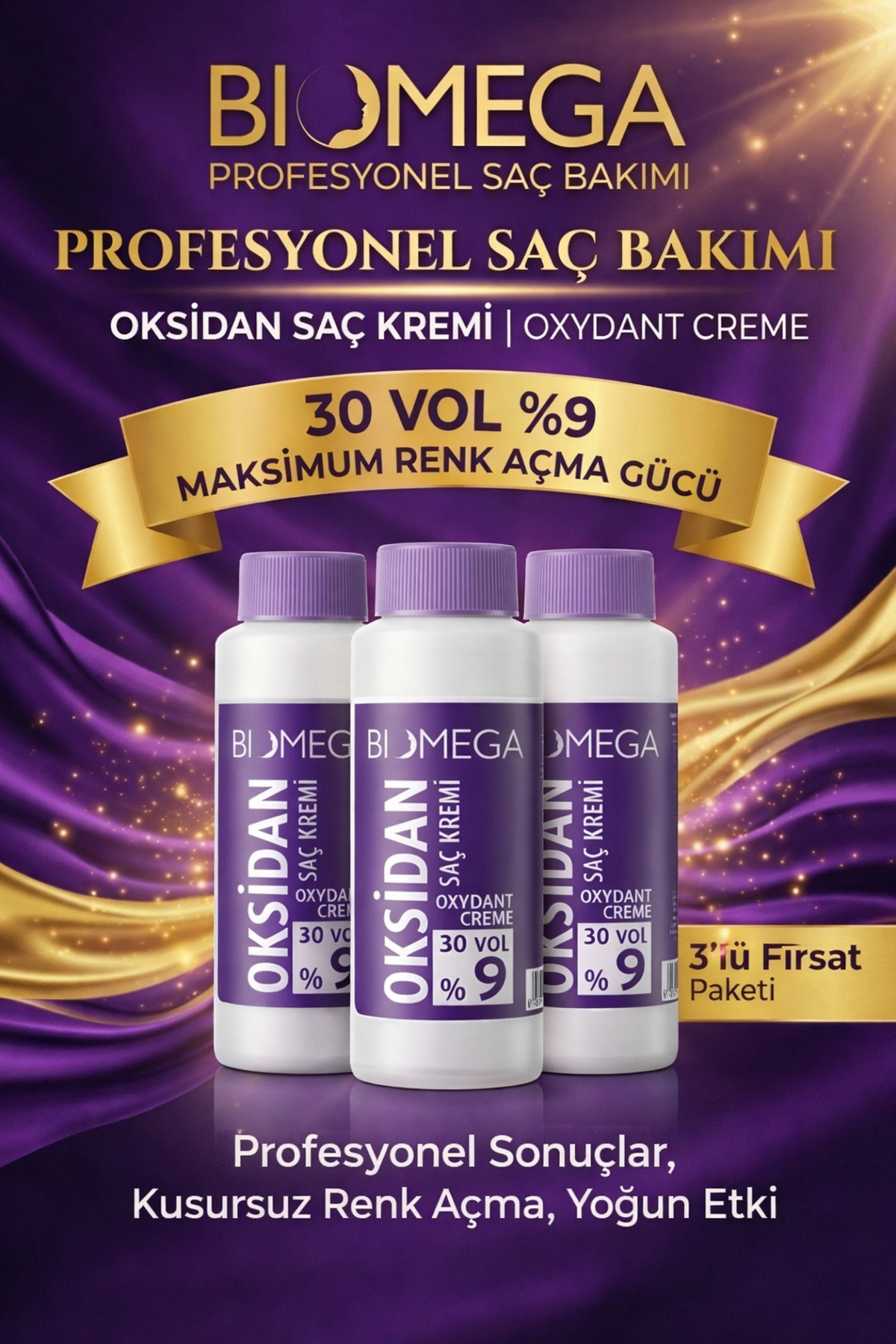 BIOMEGA Oksidan Saç Kremi 30 Vol %9 60ml. - 3'lü Süper Avantaj Paketi (3 Adet) — 7784