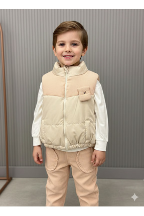 WOW Ayıcık Maskotlu Üçlü Yelekli Erkek Bebek Bayramlık Takım