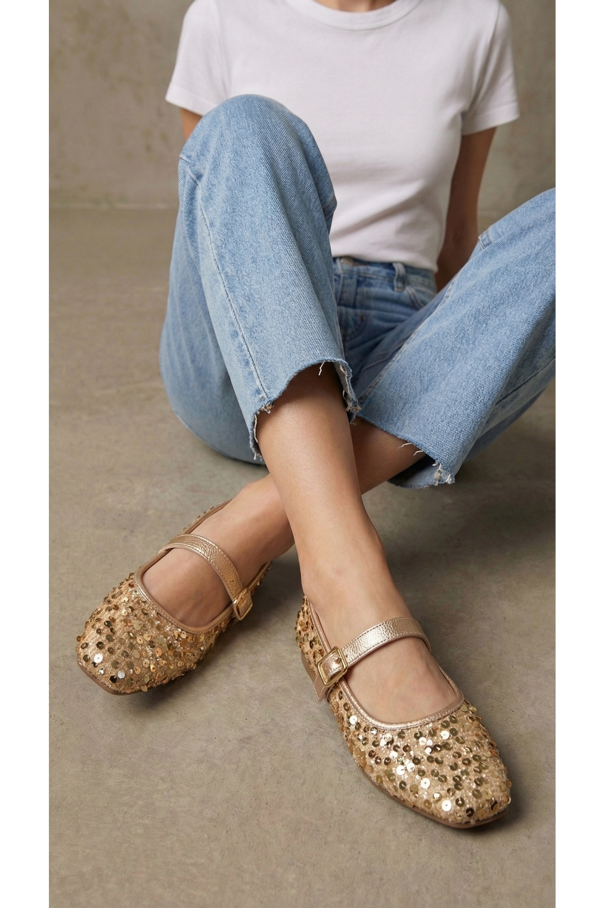 Beyond   Kadın Altın Tokalı Pullu Babet 1cm BYNDPUL01 - Görsel 3