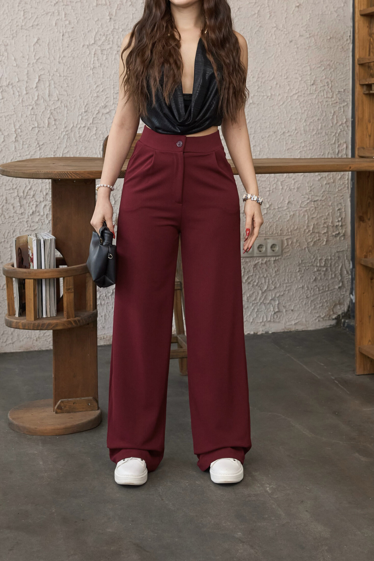 Women's High Waist Oversize Fit Lycra Wide Leg Palazzo Trousers
